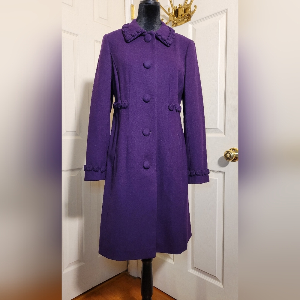 Boden Wool-blend Rosette Deep Purple Coat Size US 6 UK 10